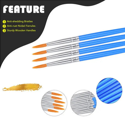 10Pcs/set Painting Brushes Art Round Flat Hair Nylon Hair Paint Brush