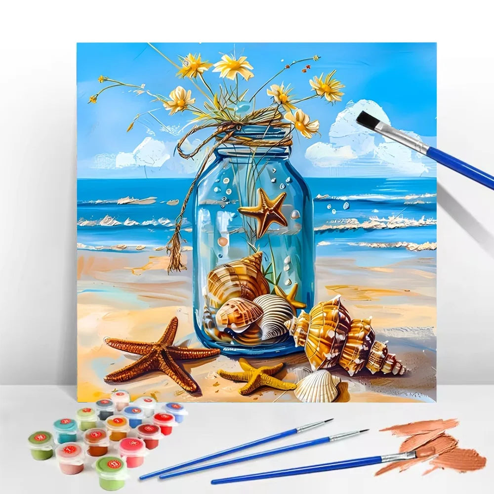 Starfish DIY Art Paint By Numbers Kit Hand Painted On Canvas