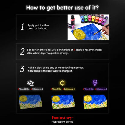 Fantastory 10PCS 2-in-1 Glow in the Dark Acrylic Paint Set, 60ml/2oz Waterproof for Wood, Fabric