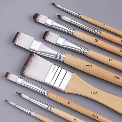Beginner Brush Set - 9pcs Nylon Hair for Watercolor Acrylic Oil Painting