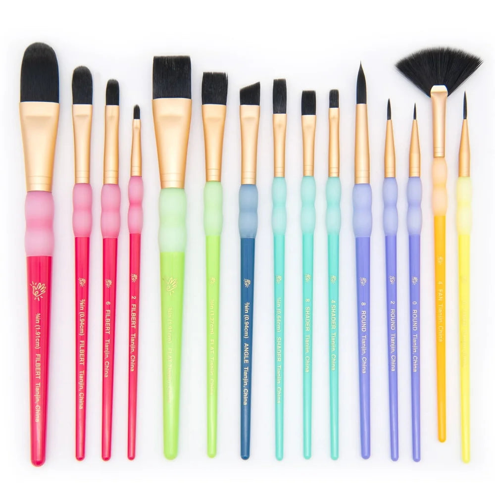 15pc Black Taklon Brush Set Painting Detail Work Blending Layering Easy Clean Durable Ergonomic Handles