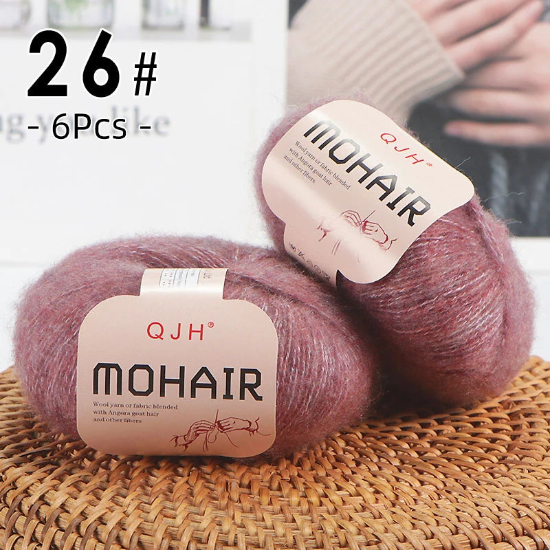 6pcs Soft Mohair Yarn Knitting Angora Yarn for DIY Knitting, Fluffy Lace for Sweater, Scarf, Shawl,25g/pcs