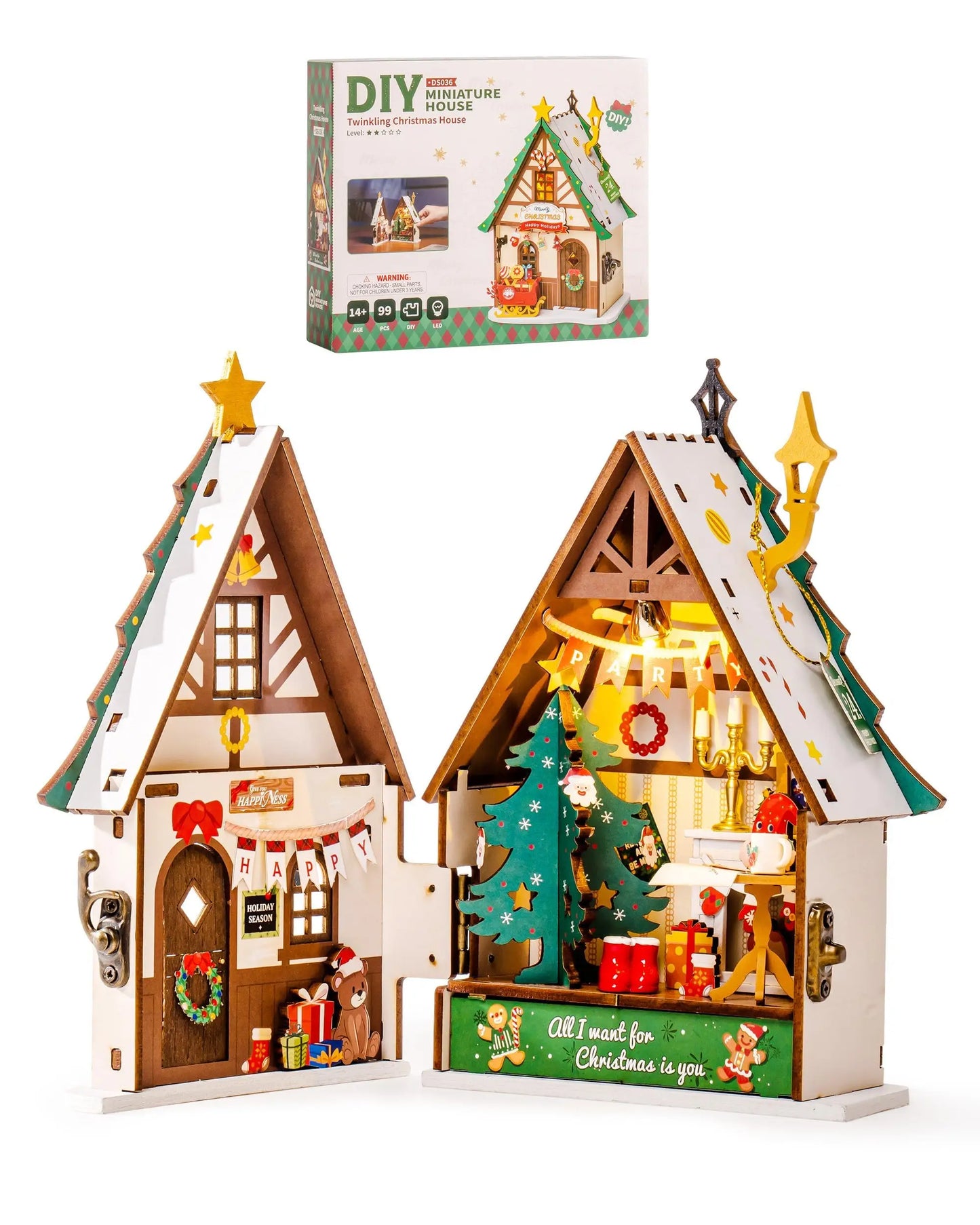 Rolife Miniature Wooden Dollhouse Collectible 3D Wooden Puzzle Home Decor Twinkling Christmas House