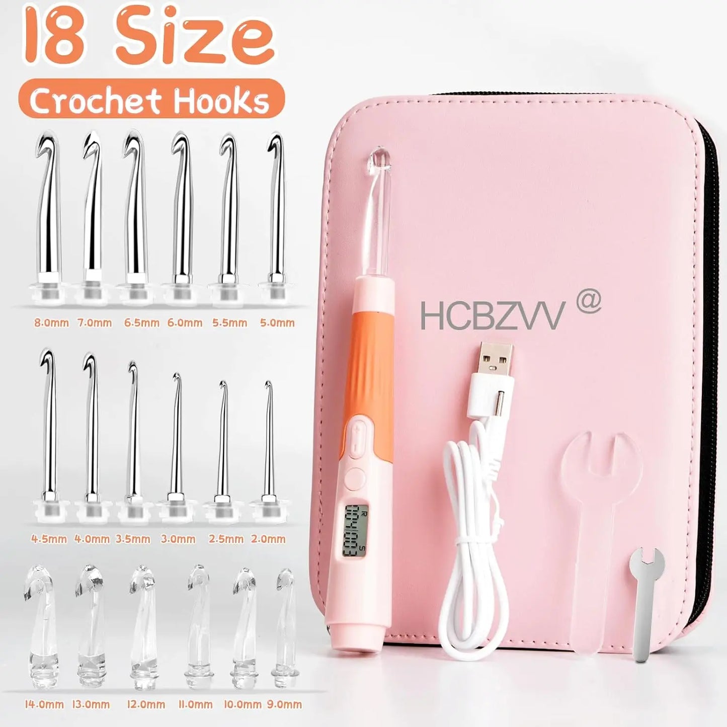 18PCS Crochet Hook Set With Counter Ergonomic Knitting Needles Kit Metal Interchangeable Head DIY Accessories Tool For Beginner