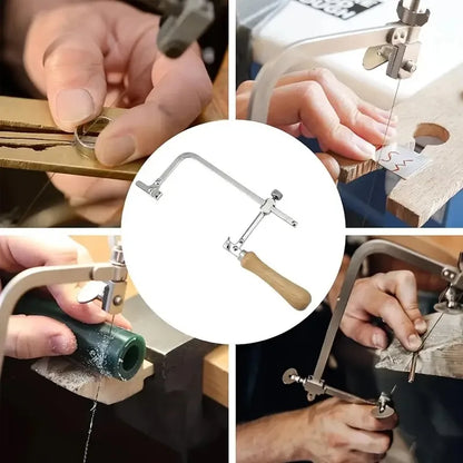 Professional jeweler saw set, adjustable U-shaped saw bow with 12 saw blades, handmade jeweler saw frame with wooden handle