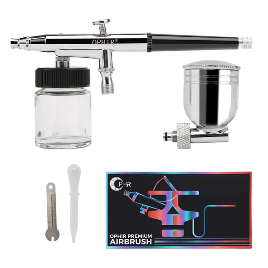 OPHIR 0.3mm Dual-Action Siphon Feed Airbrush Spray Gun for Cake Paint Model Body Paint Temporary Tattoo Air Brush Kit AC005