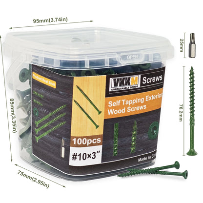 Deck Wood Screws Carbon Steel Green Anti Rust Coating TORX Star Drive Threaded - Free T25  (3 Sizes: #10x3", 8x1.5", 8x2" )