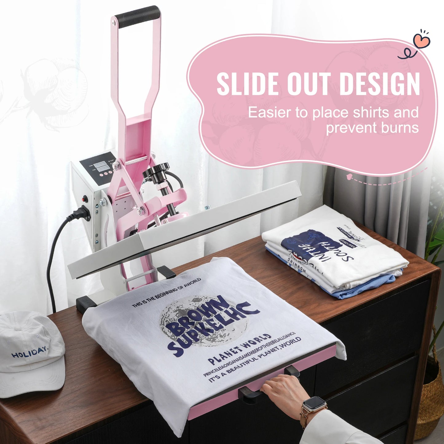 SucceBuy Heat Press 15 x 15 in Slide Out Heat Transfer Machine Fast Even Heating 2-Layer Insulation Cotton