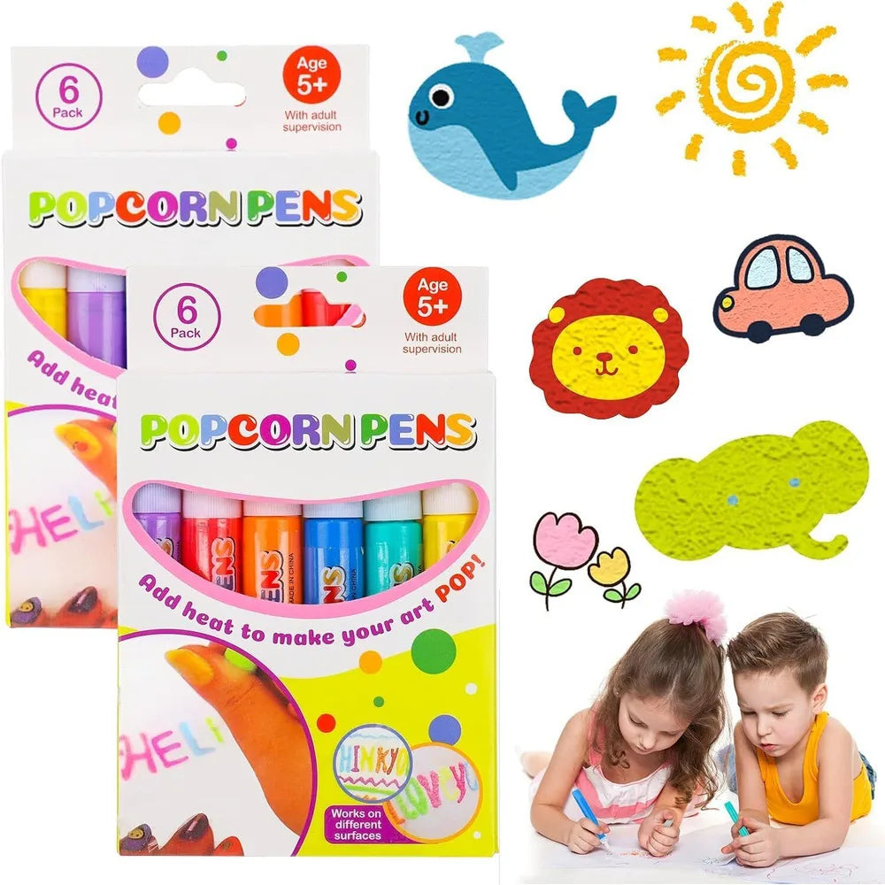 12Pcs Magic Popcorn Pens DIY 3D Puffy Bubble Art Drawing