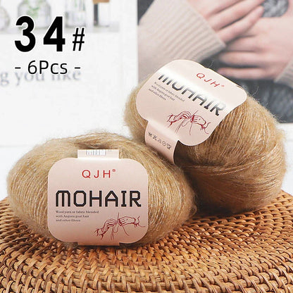 6pcs Soft Mohair Yarn Knitting Angora Yarn for DIY Knitting, Fluffy Lace for Sweater, Scarf, Shawl,25g/pcs