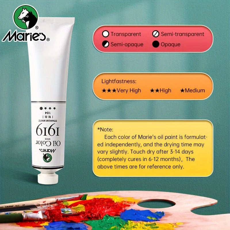 5pcs Marie's Oil Paints Set, 50ml (1.7fl. oz) x 5, Vibrant Colors