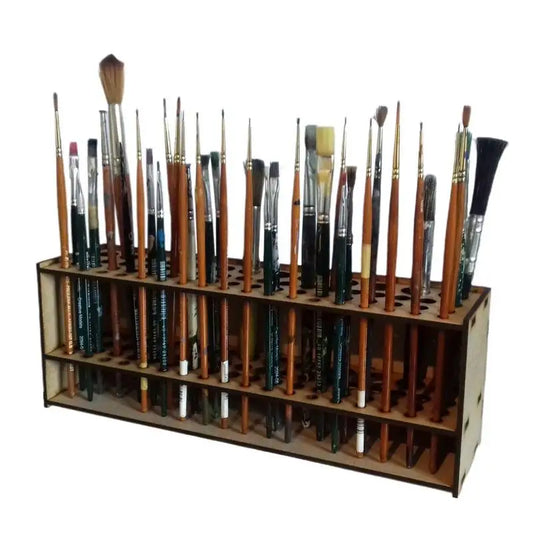 67 Holes Paintbrush Holder Stand Wooden Desk Organizer Wall Mounted