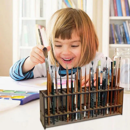 67 Holes Paintbrush Holder Stand Wooden Desk Organizer Wall Mounted