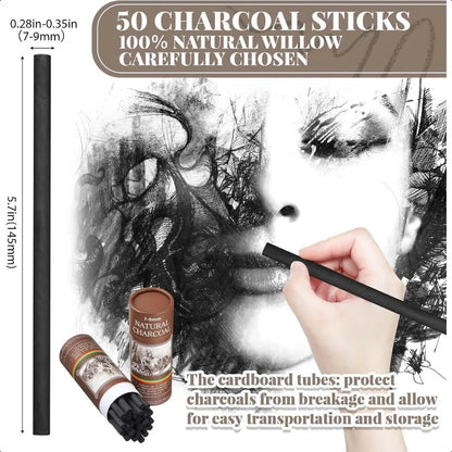 Gueevin 50 Pcs Willow Charcoal Sticks Perfect for Sketching Drawing Shading and Fine
