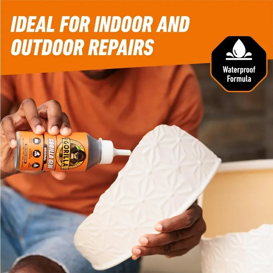 Waterproof Polyurethane Glue, Gorilla Original 8oz - Expands for Gaps, Ideal for Wood & More.