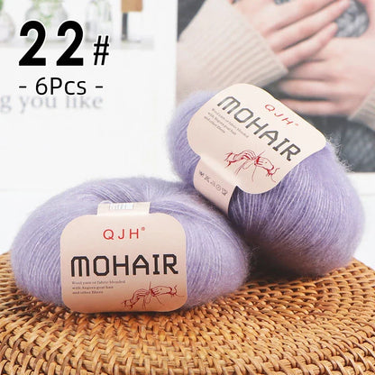 6pcs Soft Mohair Yarn Knitting Angora Yarn for DIY Knitting, Fluffy Lace for Sweater, Scarf, Shawl,25g/pcs