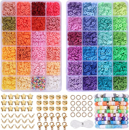 2 Box 24 Rainbow Color Clay Beads Bracelet Making Kit for Jewelry Making Letter Beads