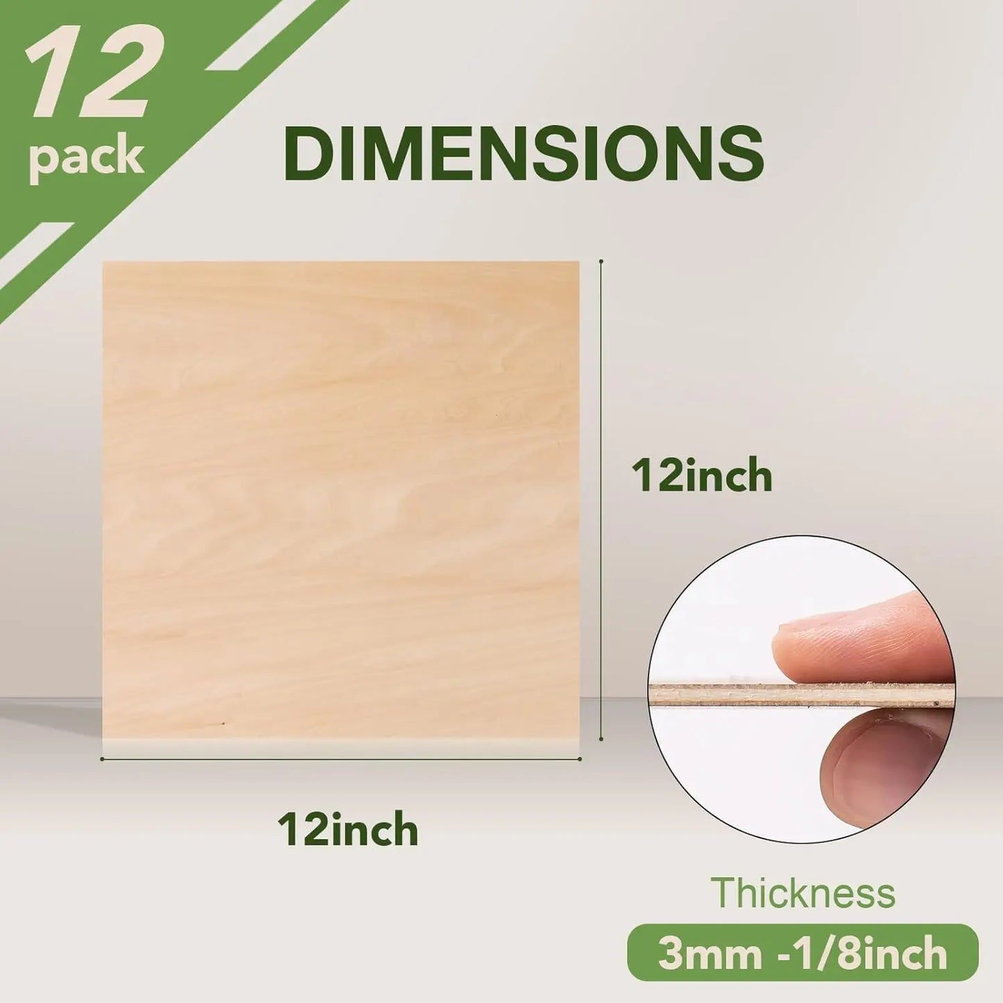 Robotime 12-Pack 3mm Basswood 12 x 12 x 1/8 Inch Craft Wood A/A Grade Sheets Plywood for Laser Cutting