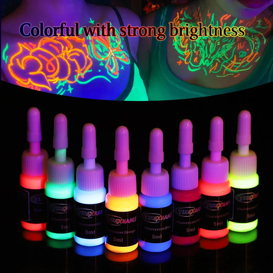 Fluorescent Tattoo Ink Kit 8 Color Safe Non-toxic Stylish Body Art Ink Kit That Glows