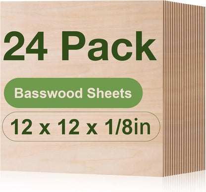 Robotime 12-Pack 3mm Basswood 12 x 12 x 1/8 Inch Craft Wood A/A Grade Sheets Plywood for Laser Cutting