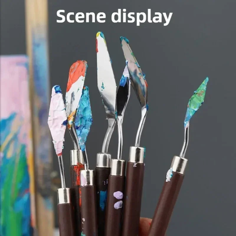 7PCS/Set Oil Painting Scraper Set Wood Handle Palette Knife Art Gouache