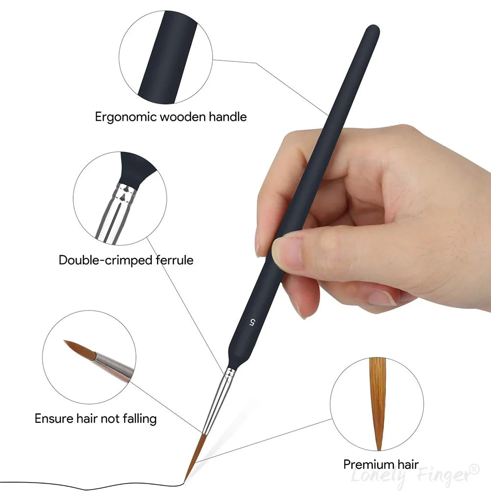 11Pcs Black Detail Paint Brushes, Fine Tip Brush Set, Miniature Model Painting Brush for Acrylic, Oil, Scale Model Painting