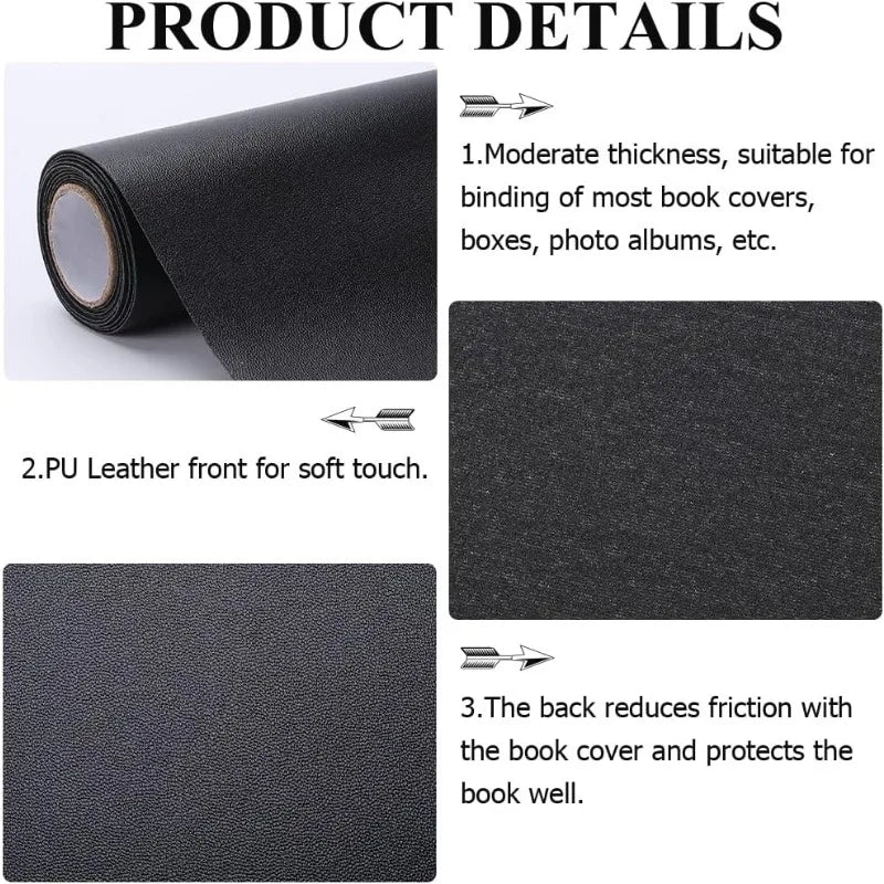 1pc 55 x 11.8” PU Leather Book Cloth Black for A4-A8 Books Binding Smooth Surface Polyurethane Coated Non-Woven