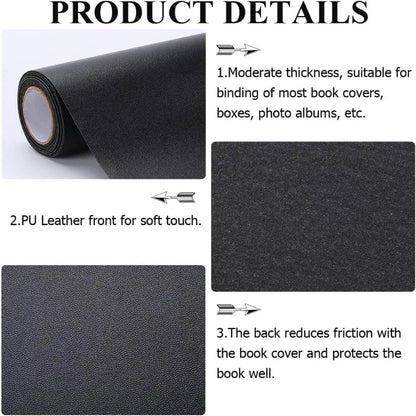 1pc 55 x 11.8” PU Leather Book Cloth Black for A4-A8 Books Binding Smooth Surface Polyurethane Coated Non-Woven