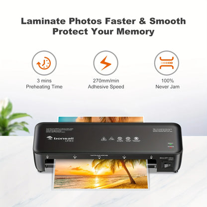 BONSAII 9" 4-in-1 Laminator with Never Jam Tech, Ideal for Docs & Photos - Includes 40 Sheets
