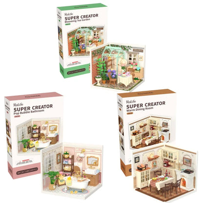 Robotime DIY Miniature Dollhouse Kit with Accessories Model Kit with LED to Build