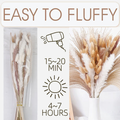 Dried Pampas Grass Decor 80-110 PCS with Bunny Tails Dried Flowers Reed Grass Bouquet Boho Flowers