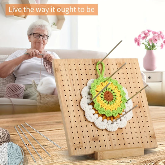 Wooden Crochet Blocking Board Knitting Kit Square Granny Handcrafted Bamboo Reusable