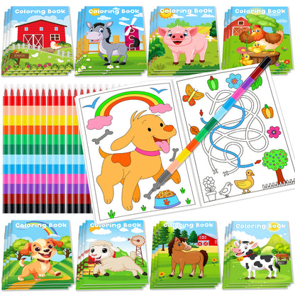 24Pcs Farm Coloring Books for Kids with 24 Stacking Crayons