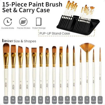 86Piece Acrylic Painting Kit with Tabletop Easel 48 Colors Set Paint Brush Set Case Brush Basin Art Apron