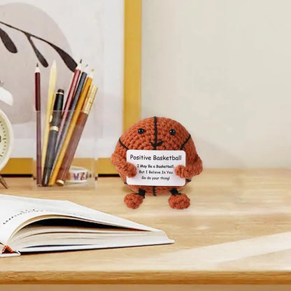 Positive Basketball Creative Handmade Wool Doll With Encouragement Card Knitted