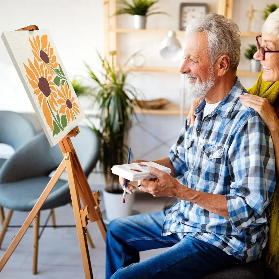 12 Set Paint by Numbers Kit for Adults Simple Flowers Painting 8x10 Inch with Wooden Frame Easel Acrylic Paints Brushes Watercol