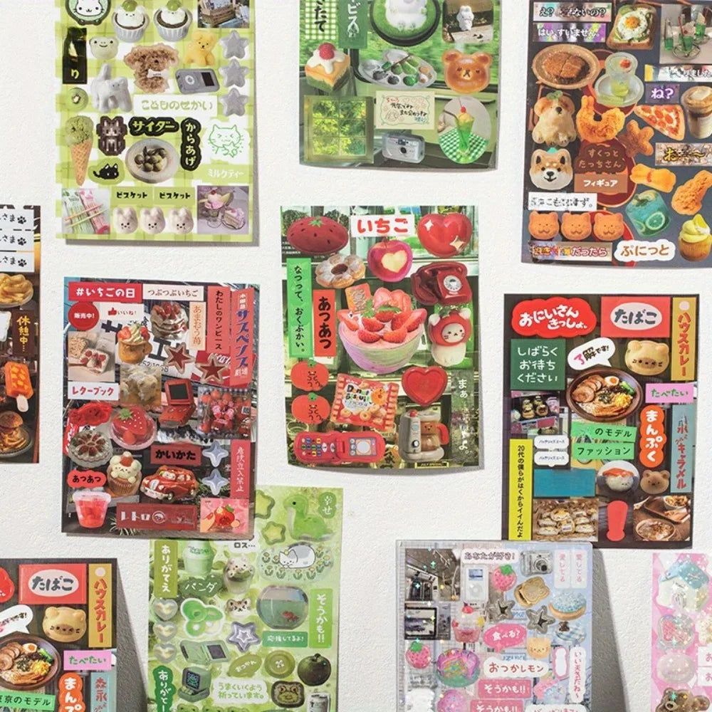 3 types of film cutting sticker books in a retro comic style, DIY planner scrapbook, creative and exquisite