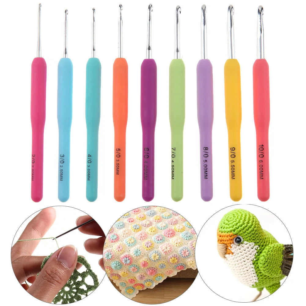 Colorful Crochet Hook Kits Soft Silicone Grip Knitting Needles Cushioned Handle