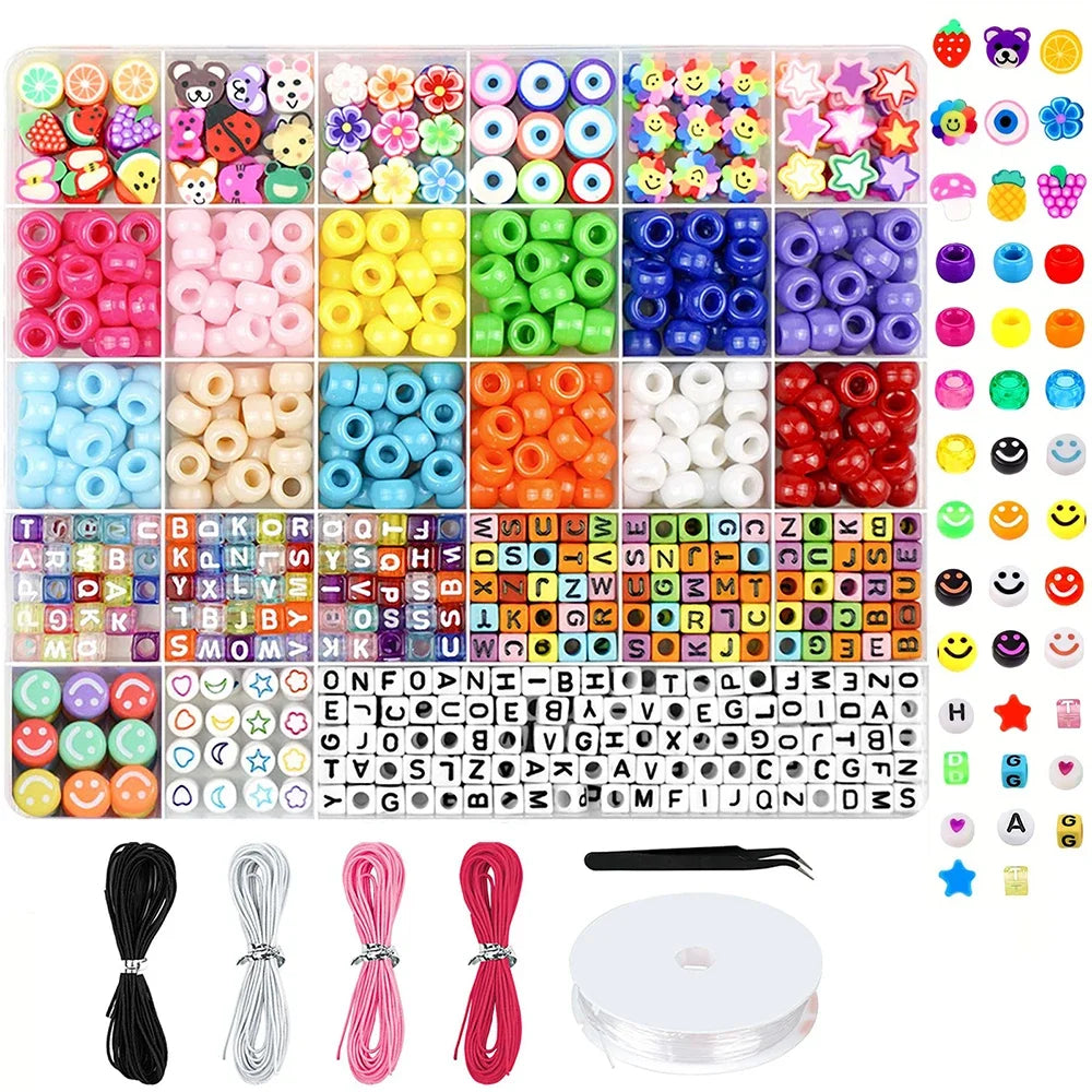 Bracelet Making Kit Pony Beads Fruit Flower Polymer Clay Beads Letter Beads