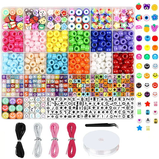 Bracelet Making Kit Pony Beads Fruit Flower Polymer Clay Beads Letter Beads