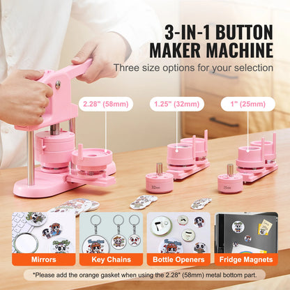 SucceBuy 3-IN-1 Button Maker Machine with Panda Magic Book Ergonomic Arc Handle Punch Press Kit