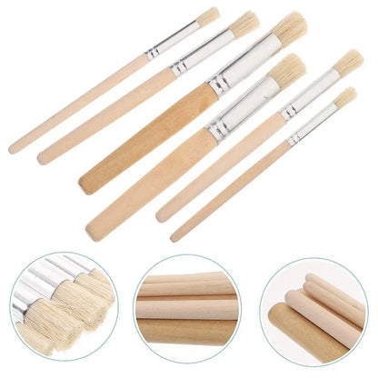 6pcs Stencil Paint Brushes Set Bristle Hair Wooden Handle