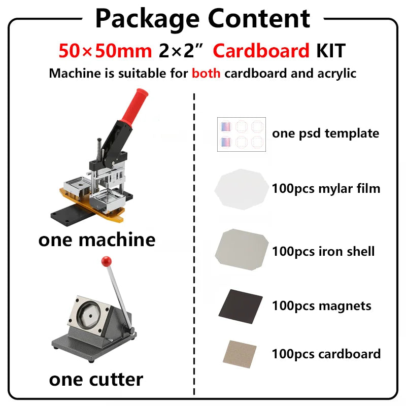 50*50mm 2.5*2.5" Square Refrigerator Badge Making Machine DIY Paper Cutter Photo Magnetic Materials