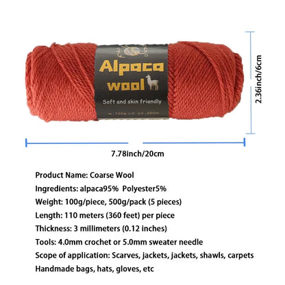 Alpaca Wool Yarn 500g DIY Knitting Kit 245 Stick Needle Thick Warm Yarn