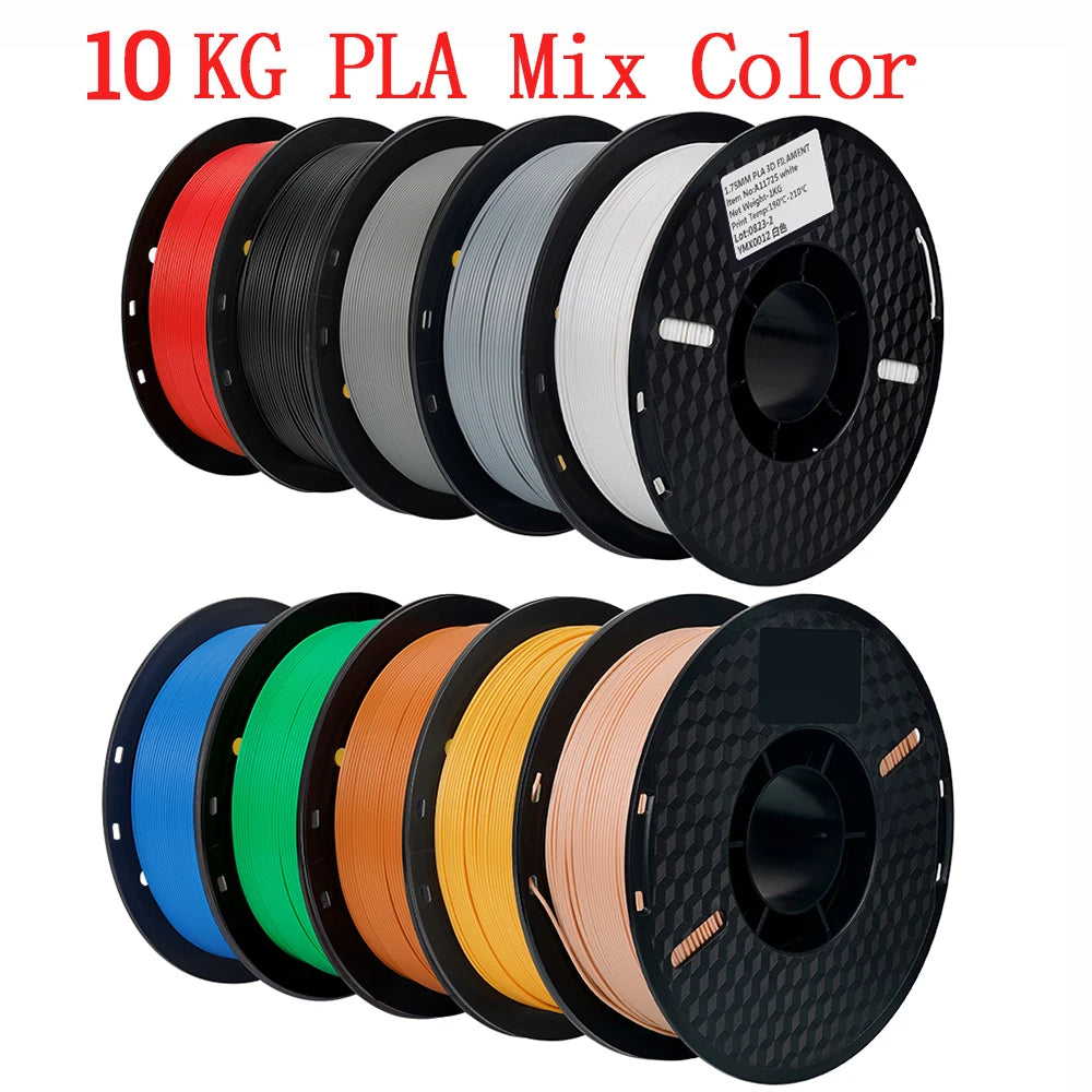 KINGROON 22LBS PETG or PLA filament 3D Printer Filament 10 Rolls 1KG 1.75MM Eco-Friendly Good Toughness Mix Color