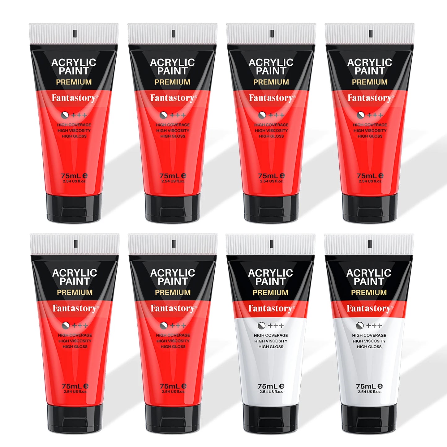 Acrylic Paints 20 oz, 8 Pack (6 Red & 2 White) Tubes, Premium Thick Craft Paints