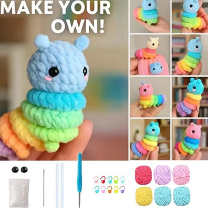 Adults Caterpillar Colorful Kit Handcrafted Crocheting Set With Instructions And Videos For Beginners
