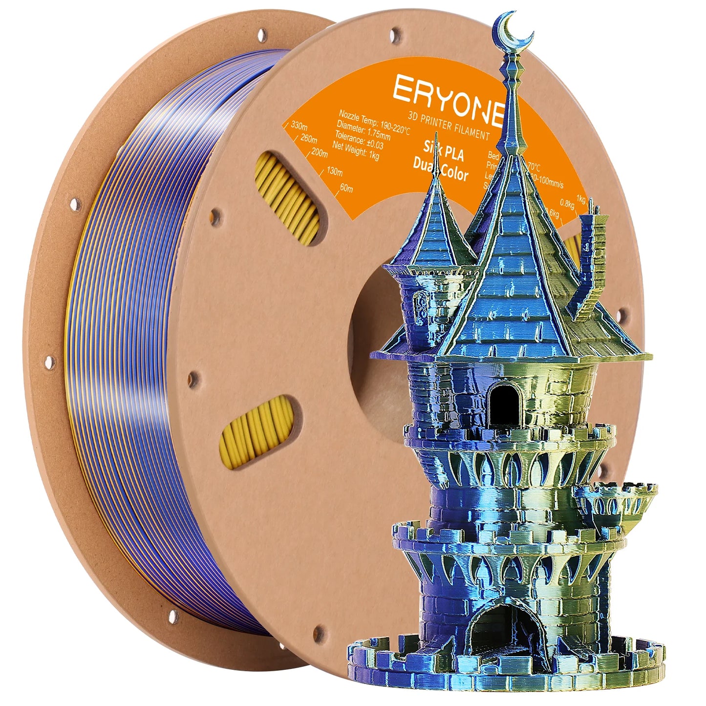 ERYONE PLA Silk Dual Color Premium Filament 3D Print, Diameter:1.75mm, Tolerance:+/-0.03mm,1KG/Spool
