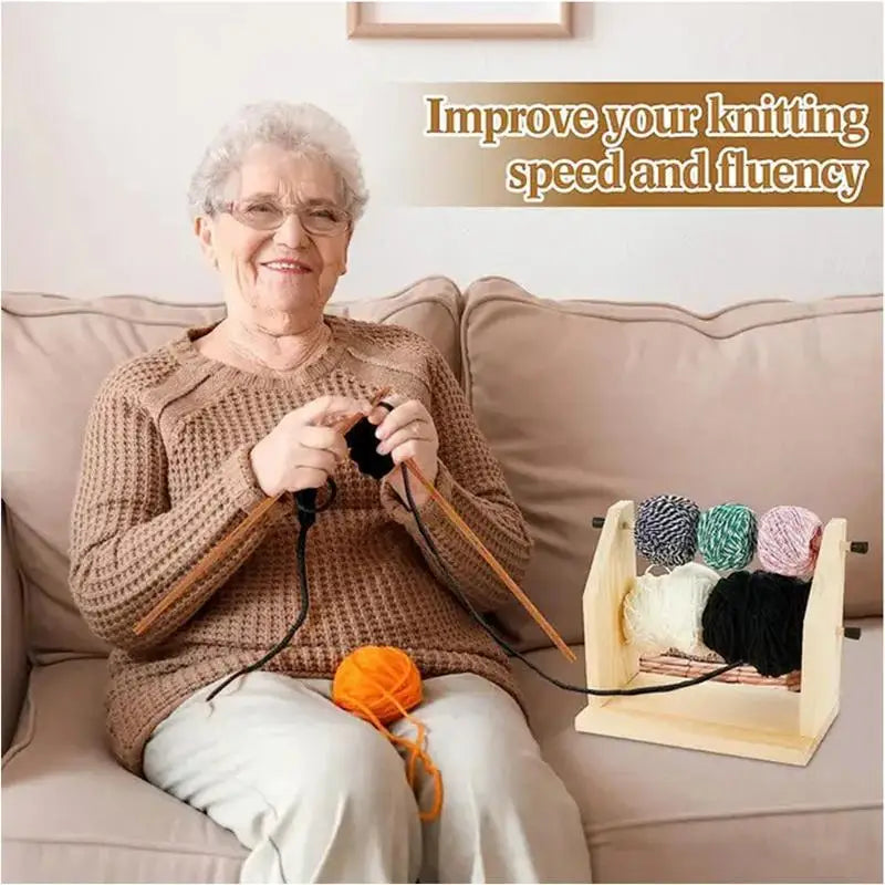 Yarn Holder Dispenser Wood Crochet Spool Holder Double-Rotating Portable Yarn Storage