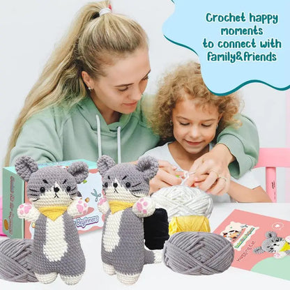 Crochet Kit For Kids Cute Cat Crochet Material Set For Beginners With Steps